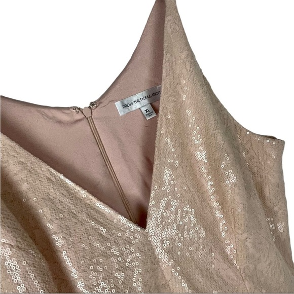 DRESS THE POPULATION COLETTE SLEEVELESS FIT & FLARE SEQUIN PINK NUDE PARTY DRESS - Picture 12 of 14